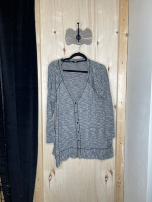 Grey and White Striped Cardigan