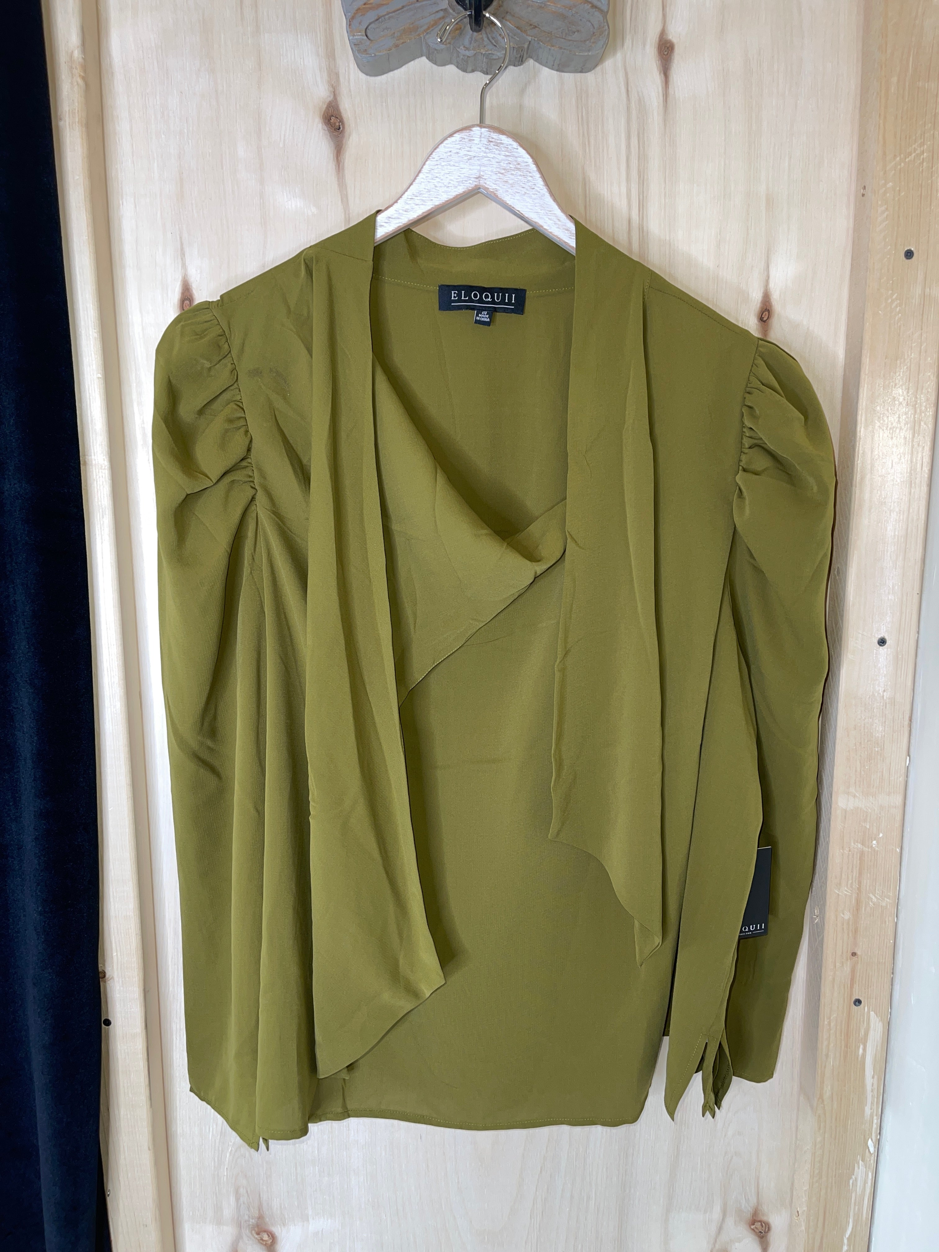 Green Blouse with Tie Collar