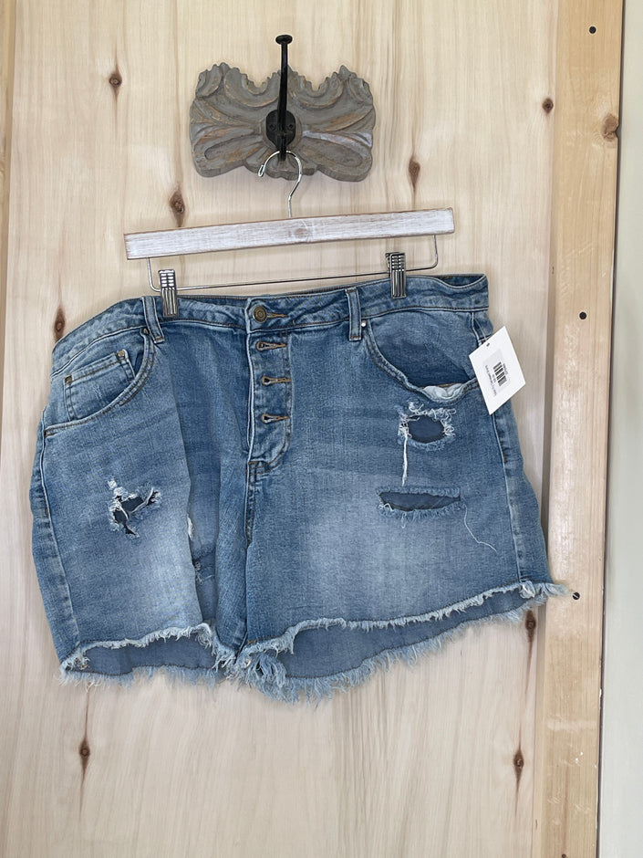 Button Fly Distressed Shorts