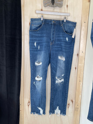 Distressed Dk Blue Jean