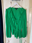 Green Blouse with Ruffle Neckline