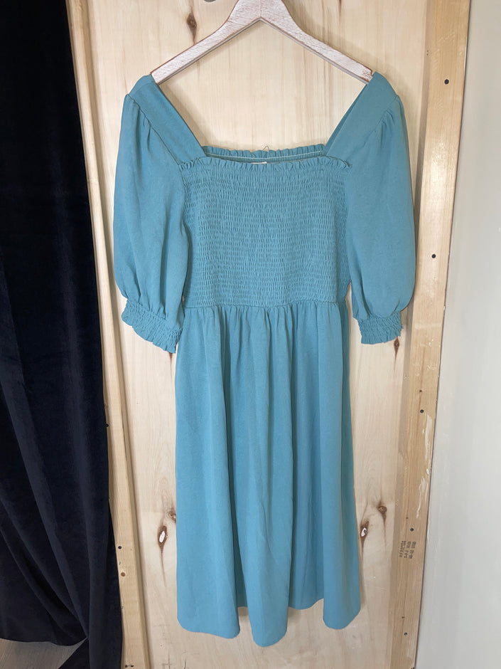 Blue Dress with Rouching Top