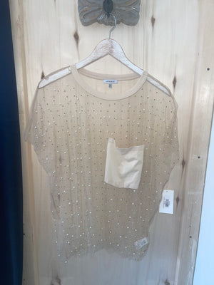 Pearl Studded Sheer Short Sleeve Shirt