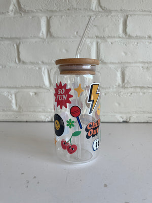 Retro Stickers Glass Cup