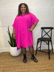 Sophie Button-Up Dress in Hot Pink