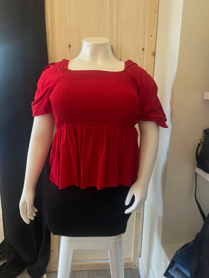 Red Flowy Ruffle Top