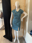 Teal Blue Mini Dress with Asymmetrical Neckline